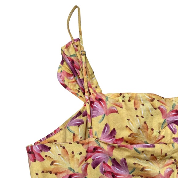 Farm Rio Banana Sunshine Bow Top Jumpsuit Strappy Yellow Boho Print Womens Large - Picture 13 of 16